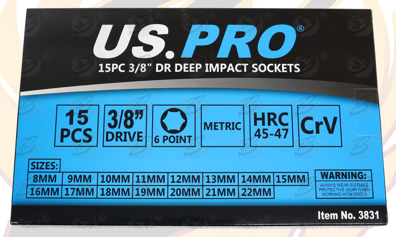 US PRO 28PCS 3/8" DRIVE 6 POINT DEEP & SHALLOW IMPACT SOCKETS 7MM - 22MM