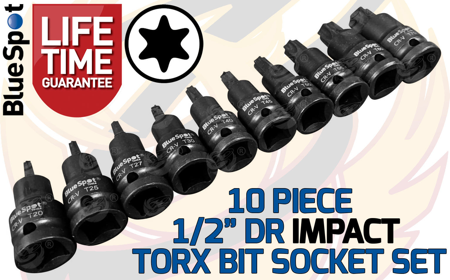 BLUESPOT 20PCS 1/2" DRIVE IMPACT HEX & TORX BIT SOCKETS ( H4 - H19 ) ( T20 - T70 )