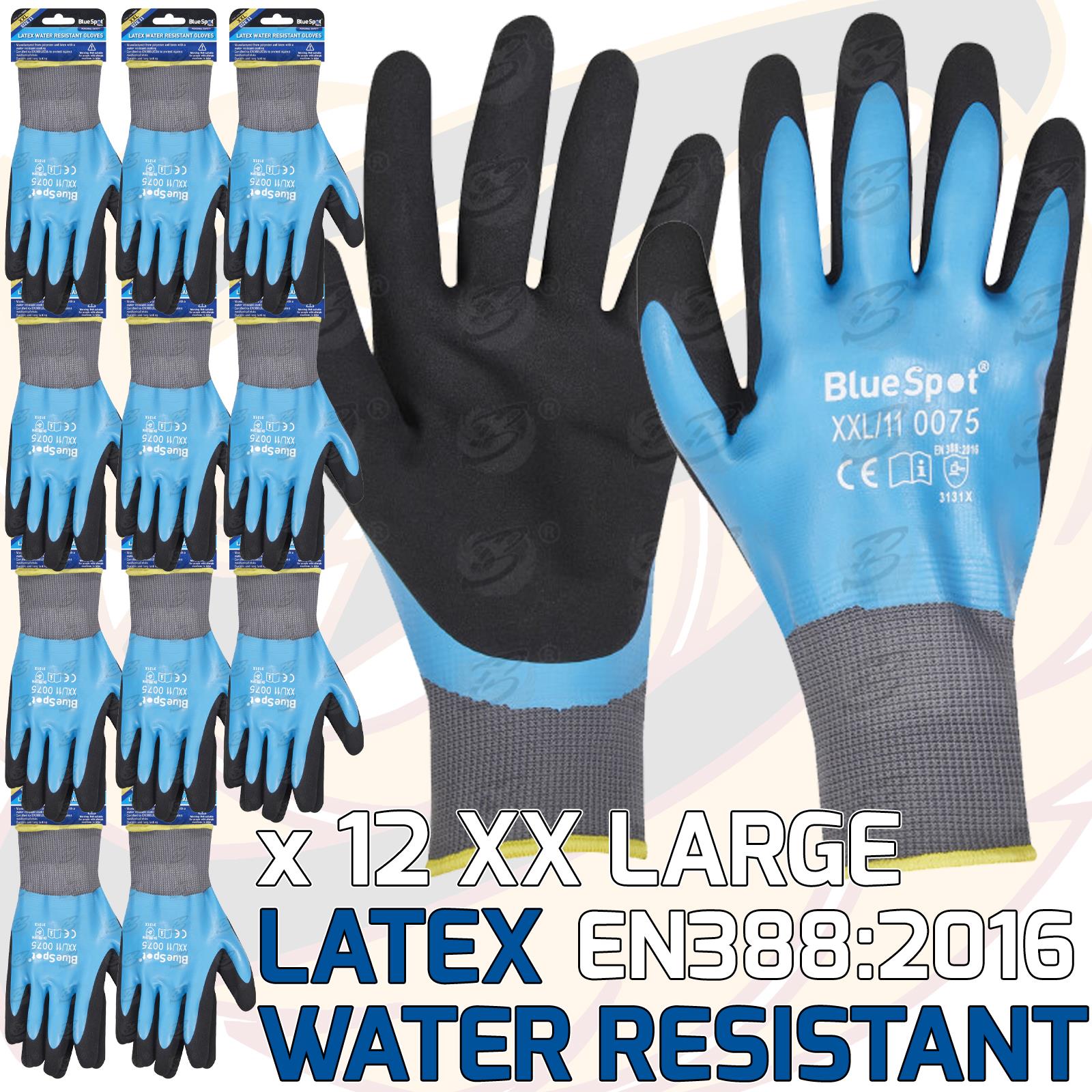 BLUESPOT LATEX WATER RESISTANT WORK GLOVES ( x 12 PAIRS ) ( XXL )