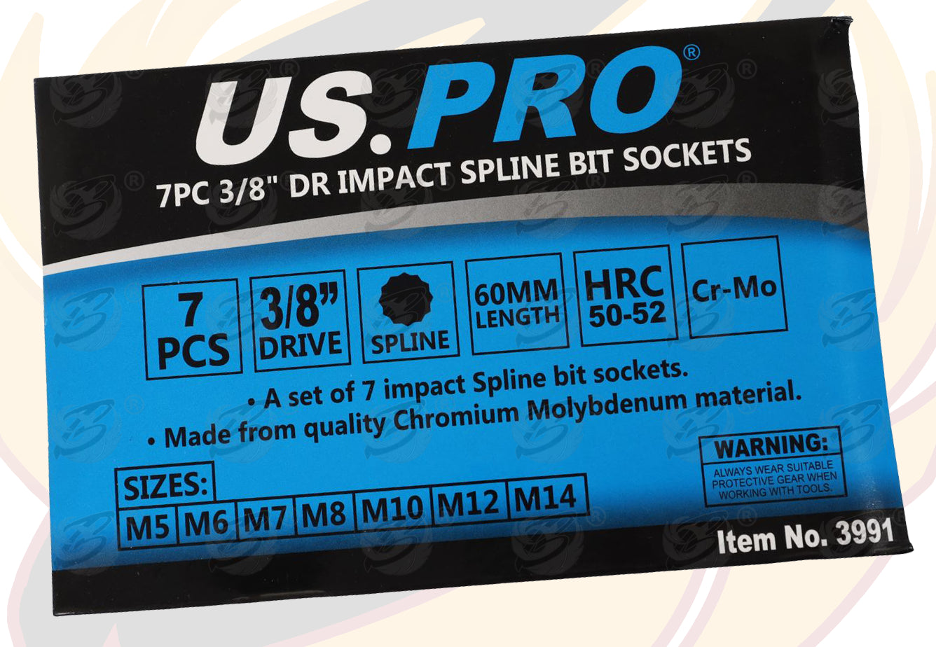 US PRO 7PCS 3/8" DRIVE IMPACT SPLINE BIT SOCKETS M5 - M14