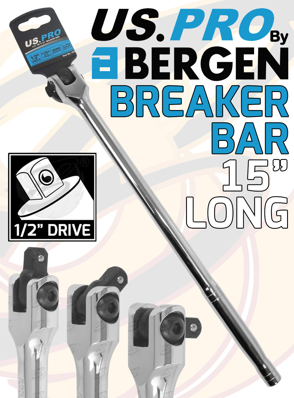 US PRO 1/2" DRIVE 15" LONG BREAKER BAR