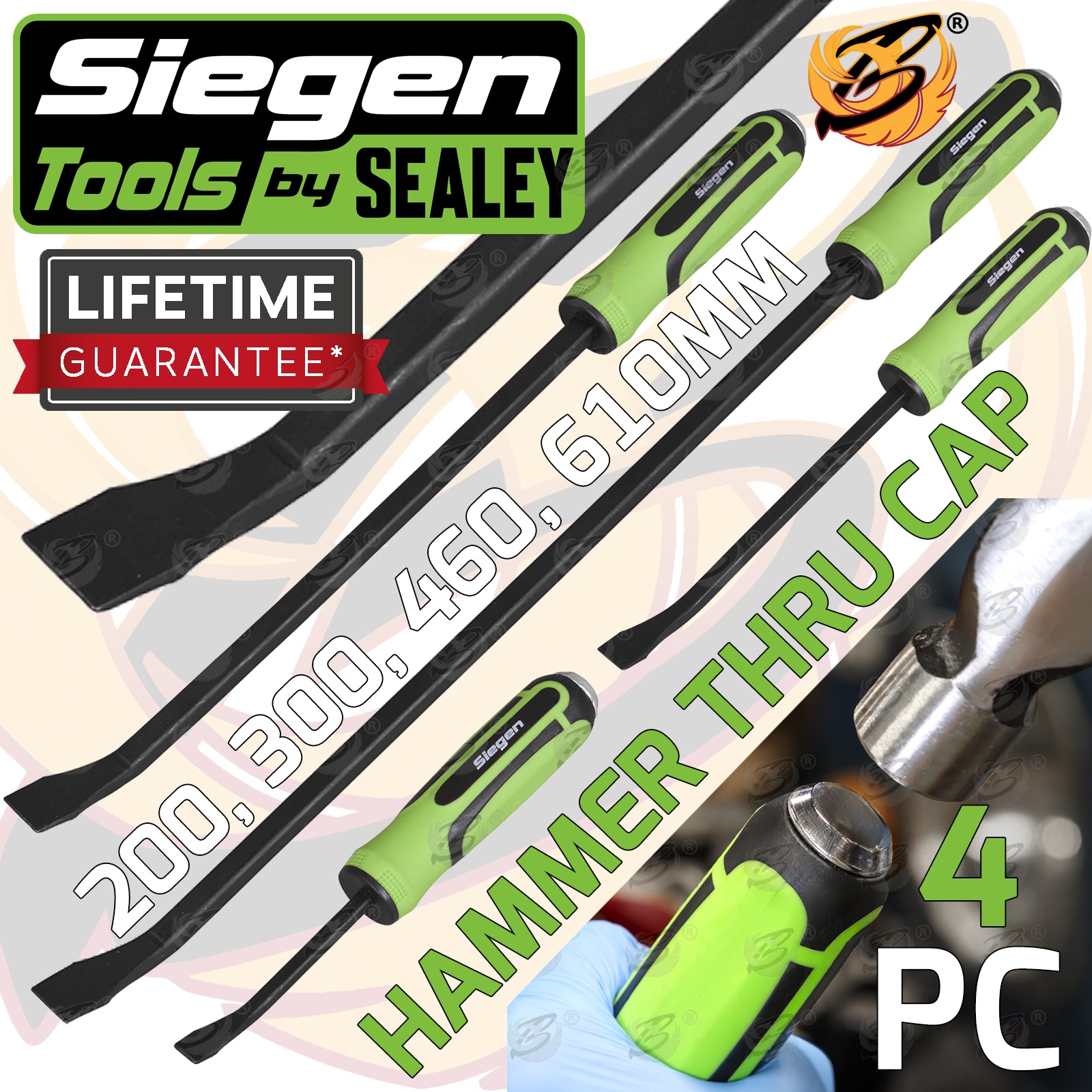 SIEGEN 4PCS HAMMER THROUGH ANGLED PRY BAR SET