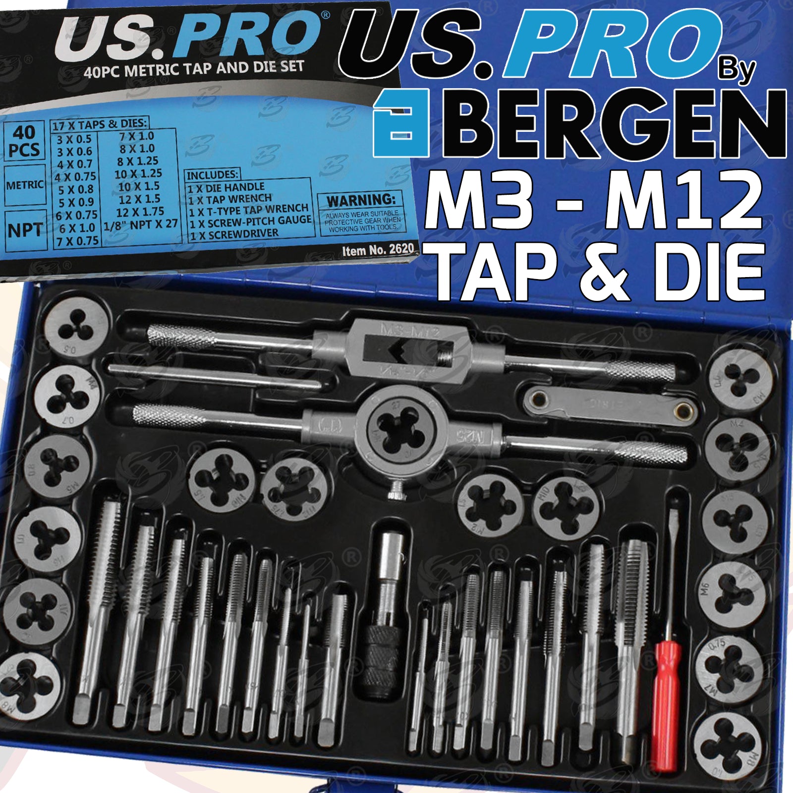 US PRO 40PC METRIC TAP AND DIE SET ( M3 - M12 )