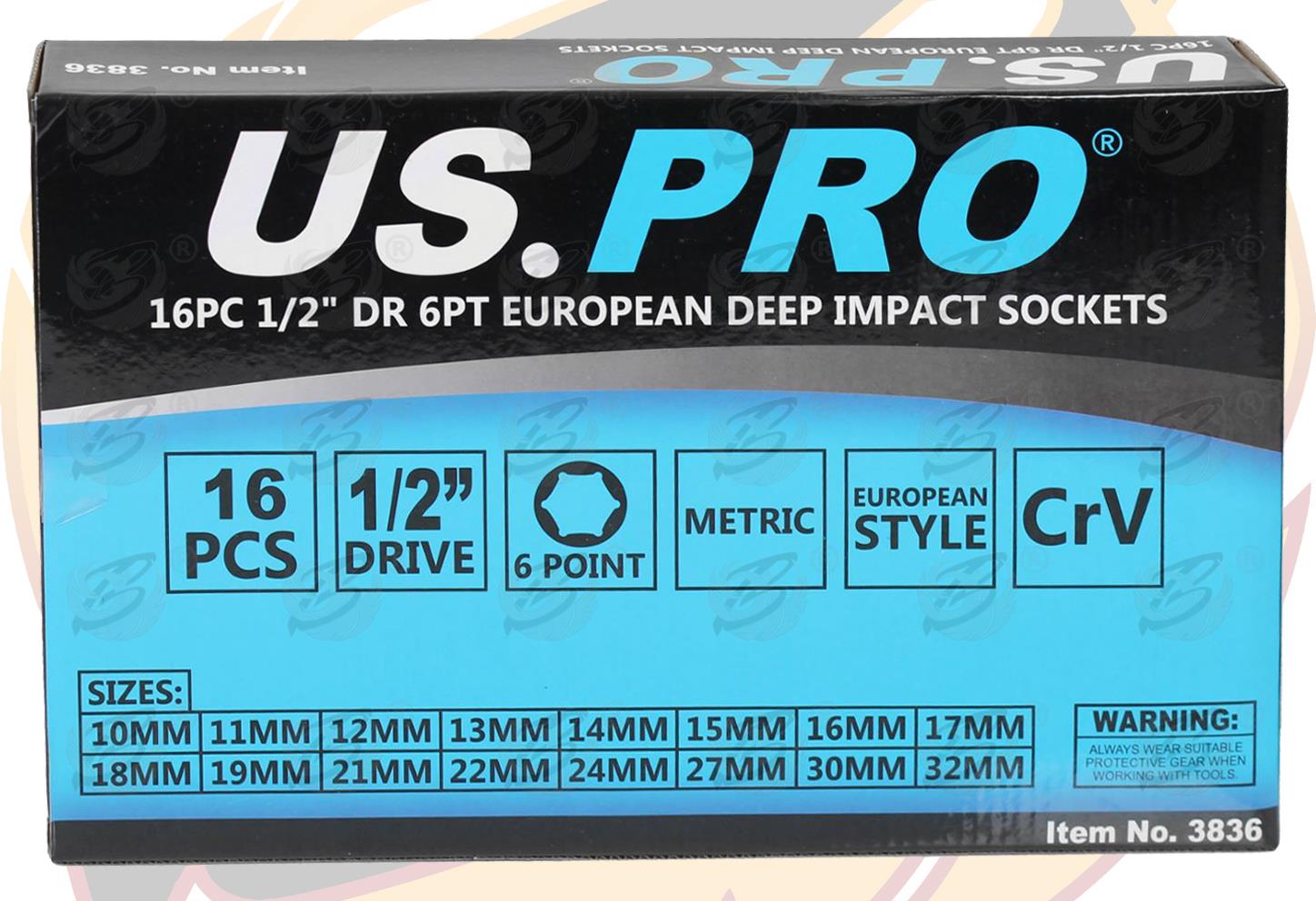 US PRO 19PCS 1/2" DRIVE 6 POINT DEEP IMPACT SOCKETS & EXTENSIONS 10MM - 32MM