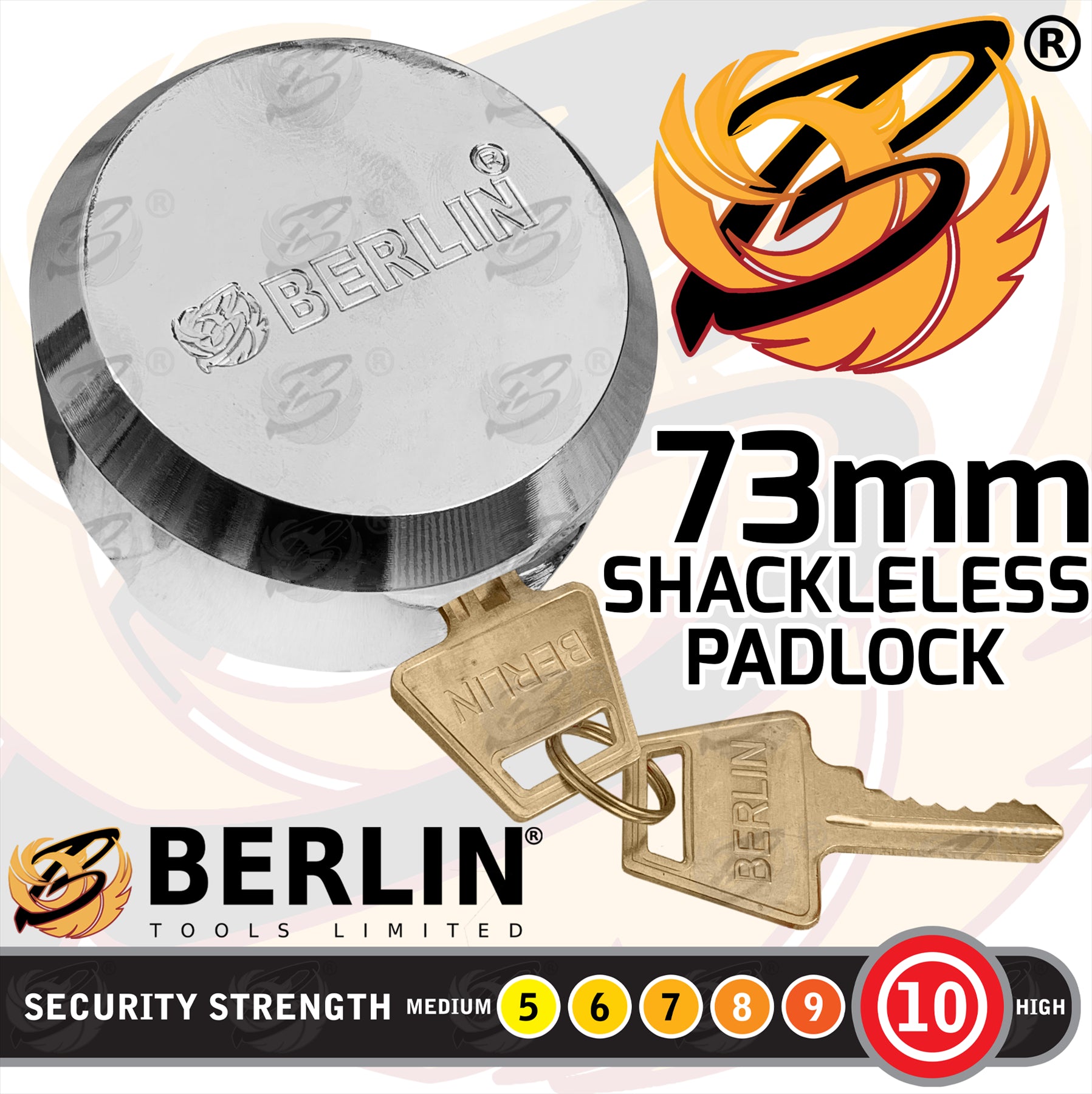 BERLIN 73MM HEAVY DUTY ROUND SHACKLELESS PADLOCK ( x12 )