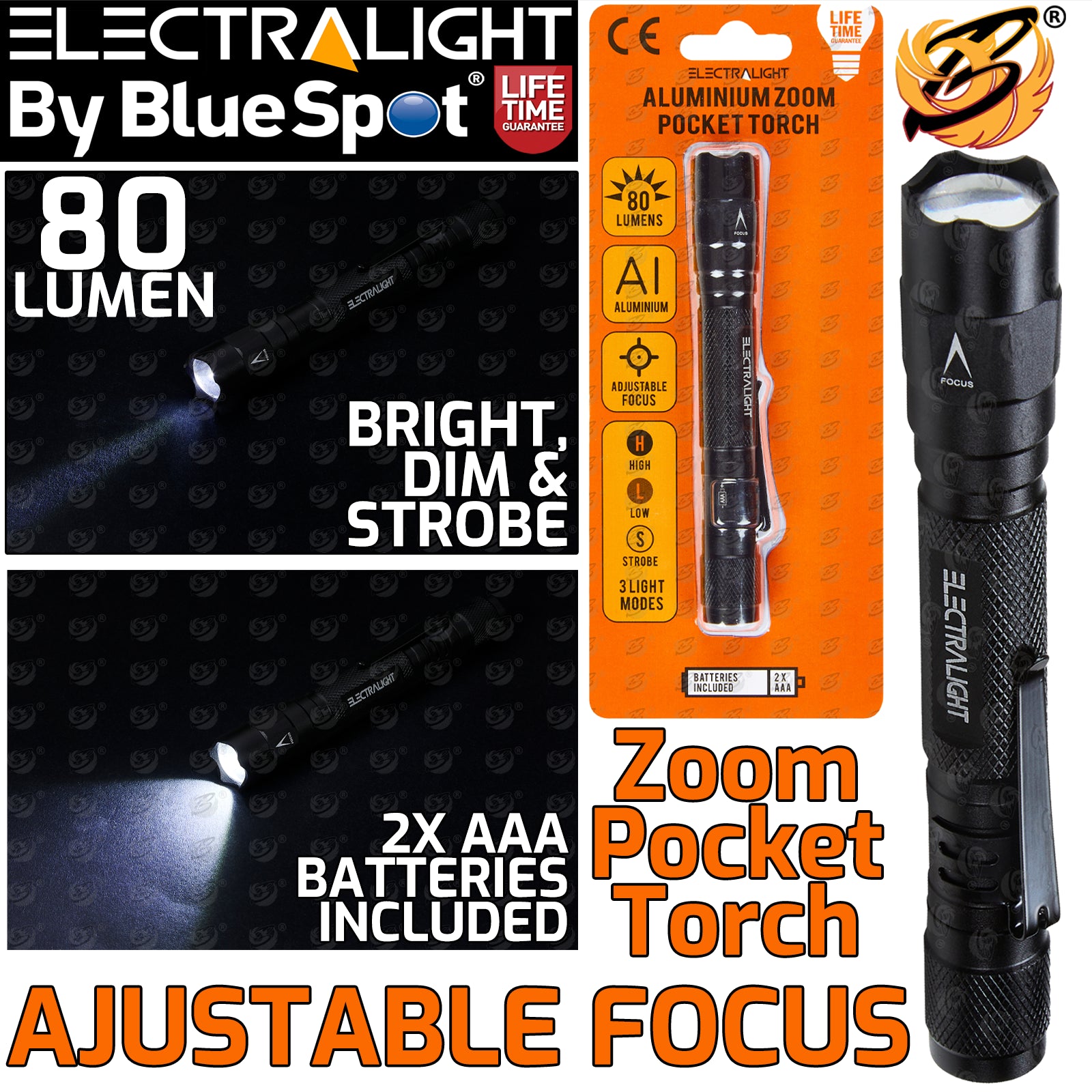 ELECTRALIGHT 80 LUMEN ALUMINIUM ZOOM POCKET TORCH