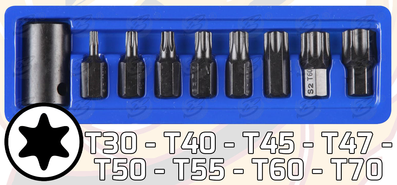 BLUESPOT 9PCS 1/2" DRIVE IMPACT TORX BIT SOCKETS T30 - T70