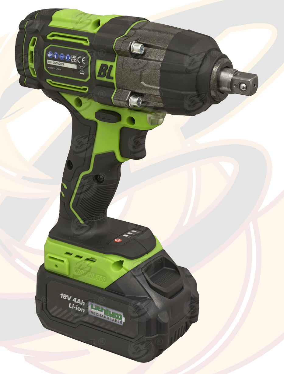 SEALEY 18V 4Ah 1/2" DRIVE BRUSHLESS CORDLESS IMPACT WRENCH 650Nm