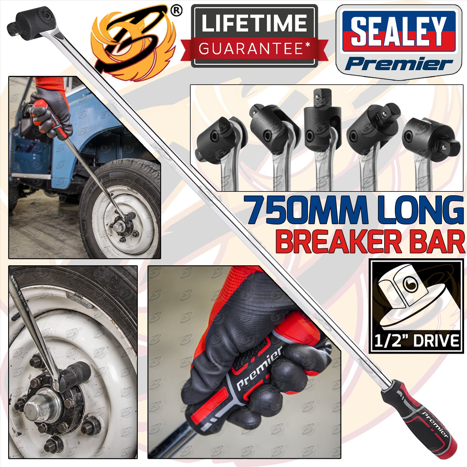 SEALEY 1/2" DRIVE 30" LONG BREAKER BAR WITH COMFORT GRIP HANDLE