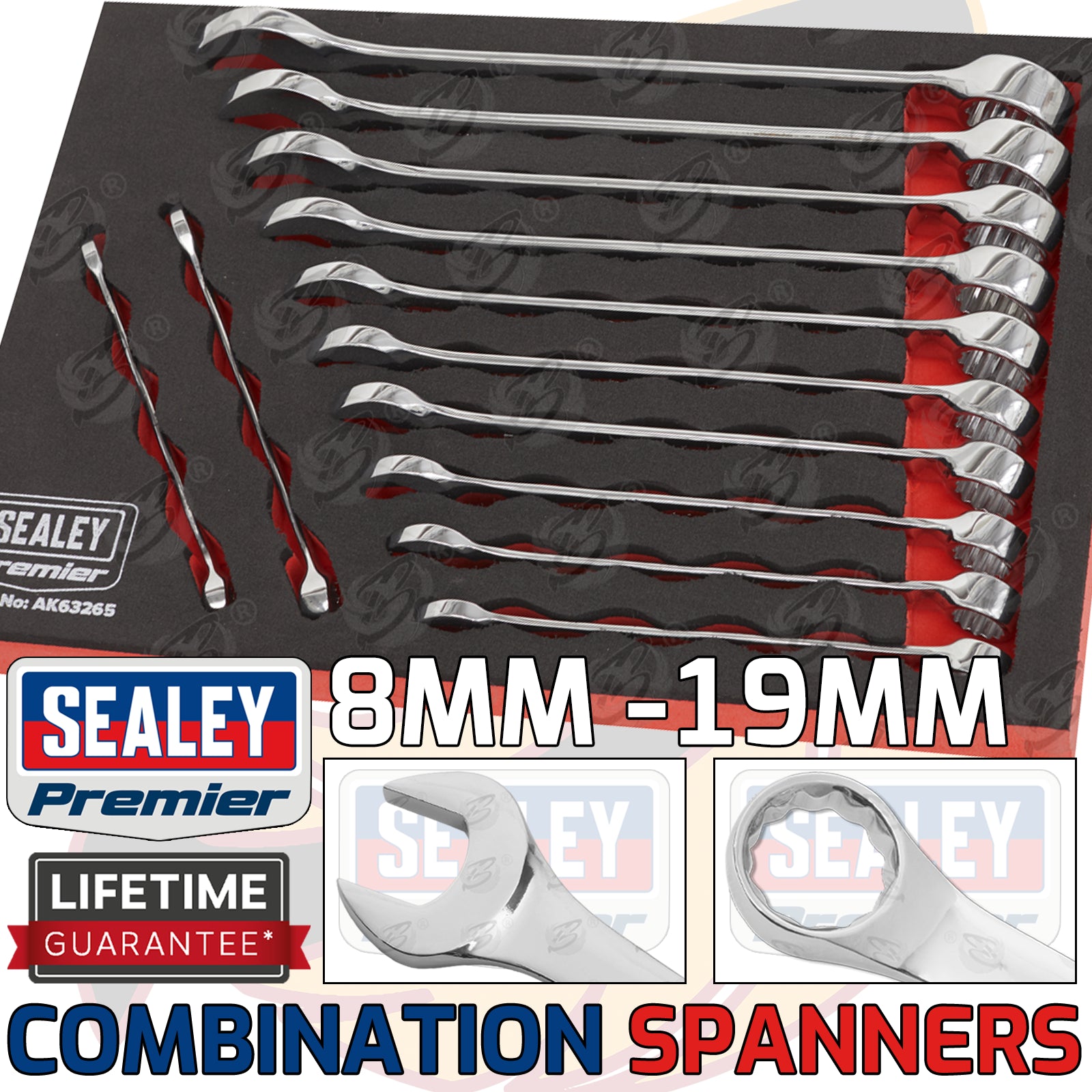 SEALEY 12PCS COMBINATION SPANNER SET ( OEPN & RING END ) ( 8MM - 19MM )