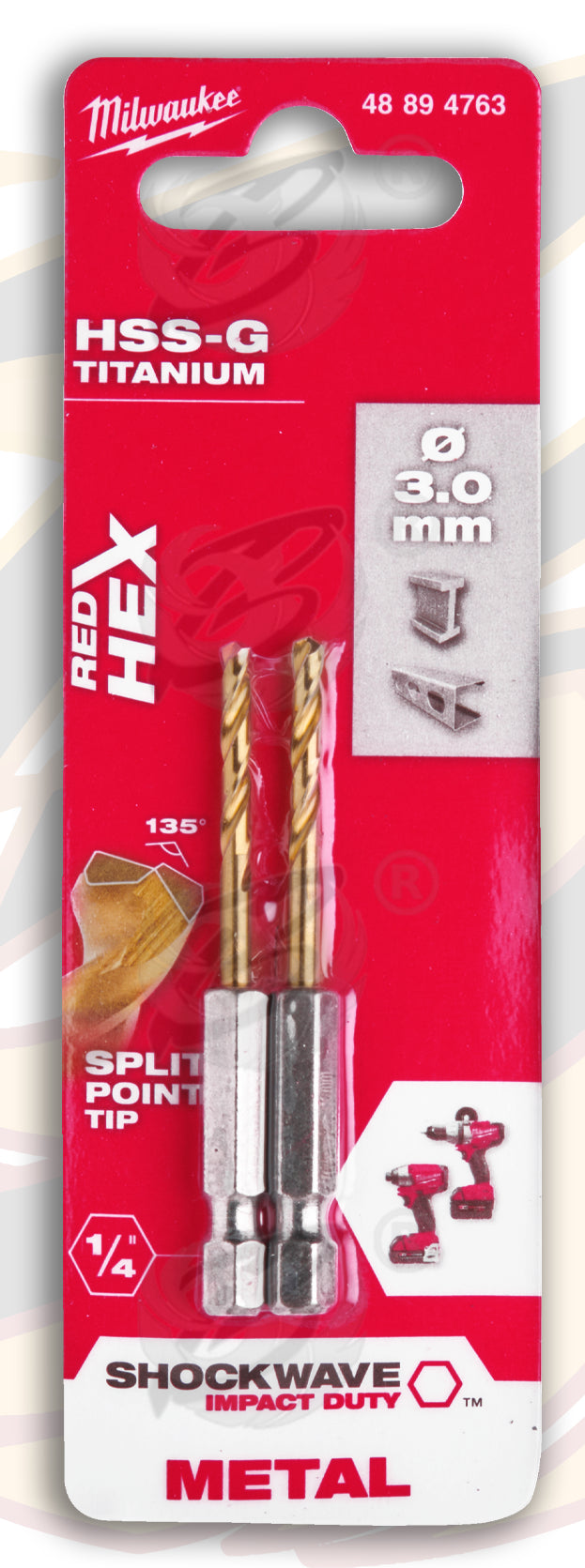 MILWAUKEE 3MM HSS TITANIUM METAL RED HEX DRILL BIT