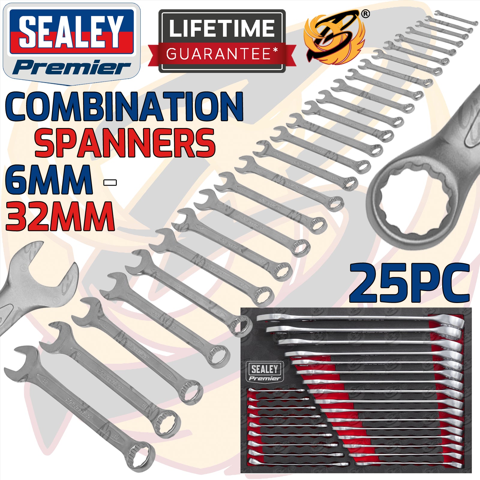 SEALEY 25PCS COMBINATION SPANNER SET ( OEPN & RING END ) ( 6MM - 32MM )