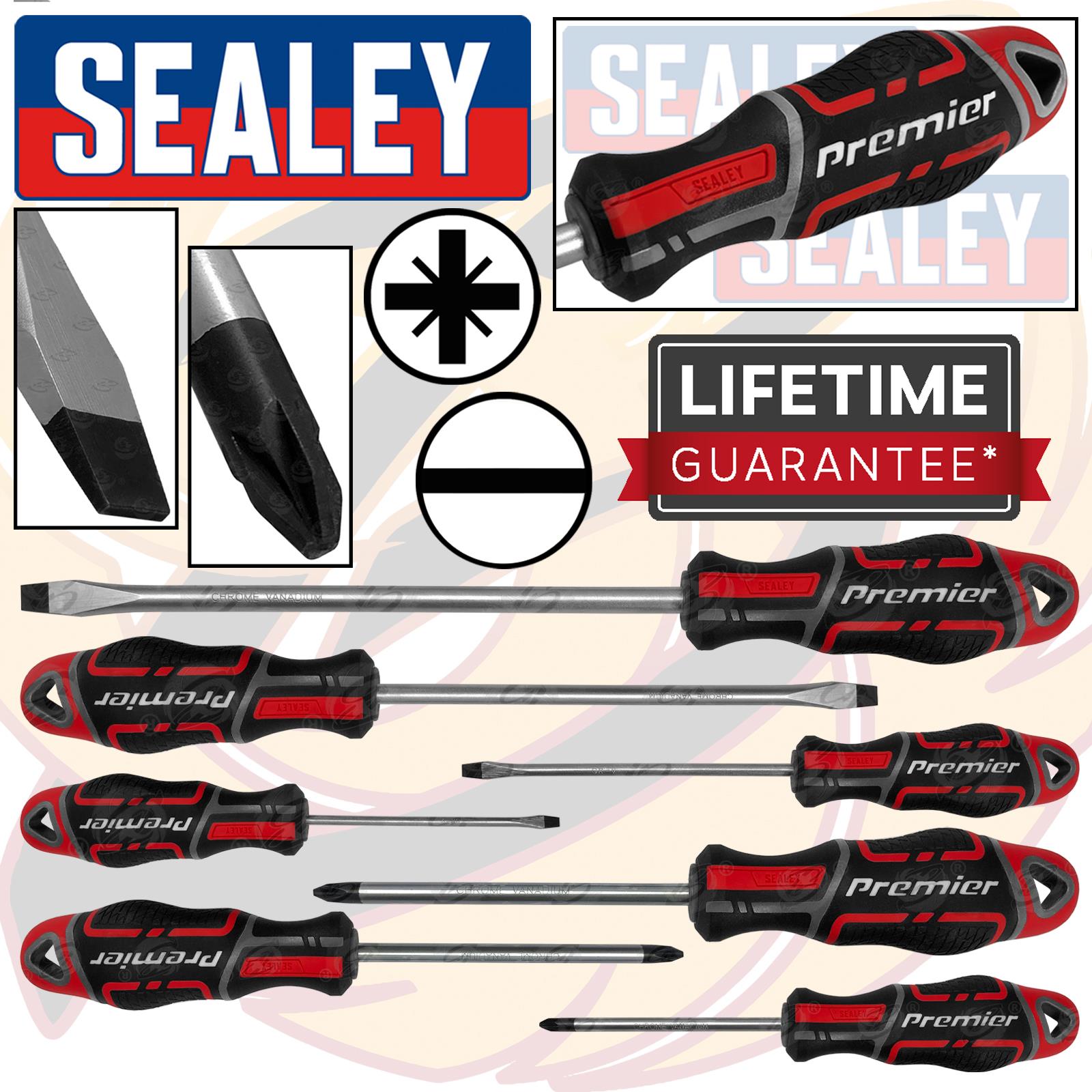 SEALEY 7PCS MAGNETIC SCREWDRIVERS ( SLOTTED - POZIDRIVE ) ( RED )