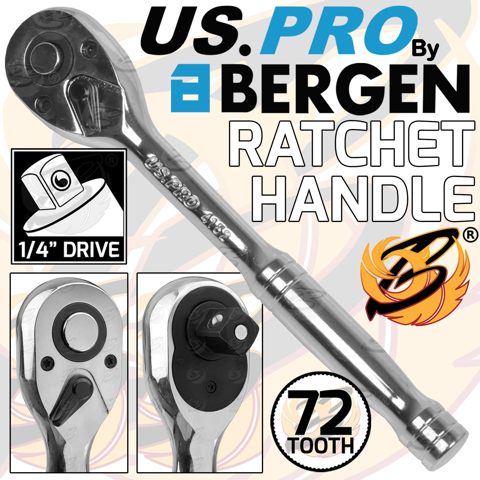 US PRO 1/4" DRIVE 72 TOOTH RATCHET HANDLE