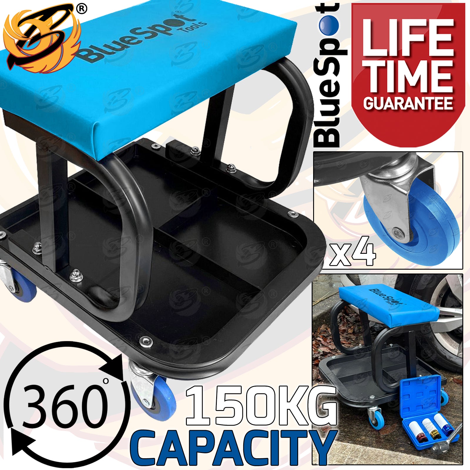 BLUESPOT MECHANICS ROLLER STOOL  ( 150KG CAPACITY )