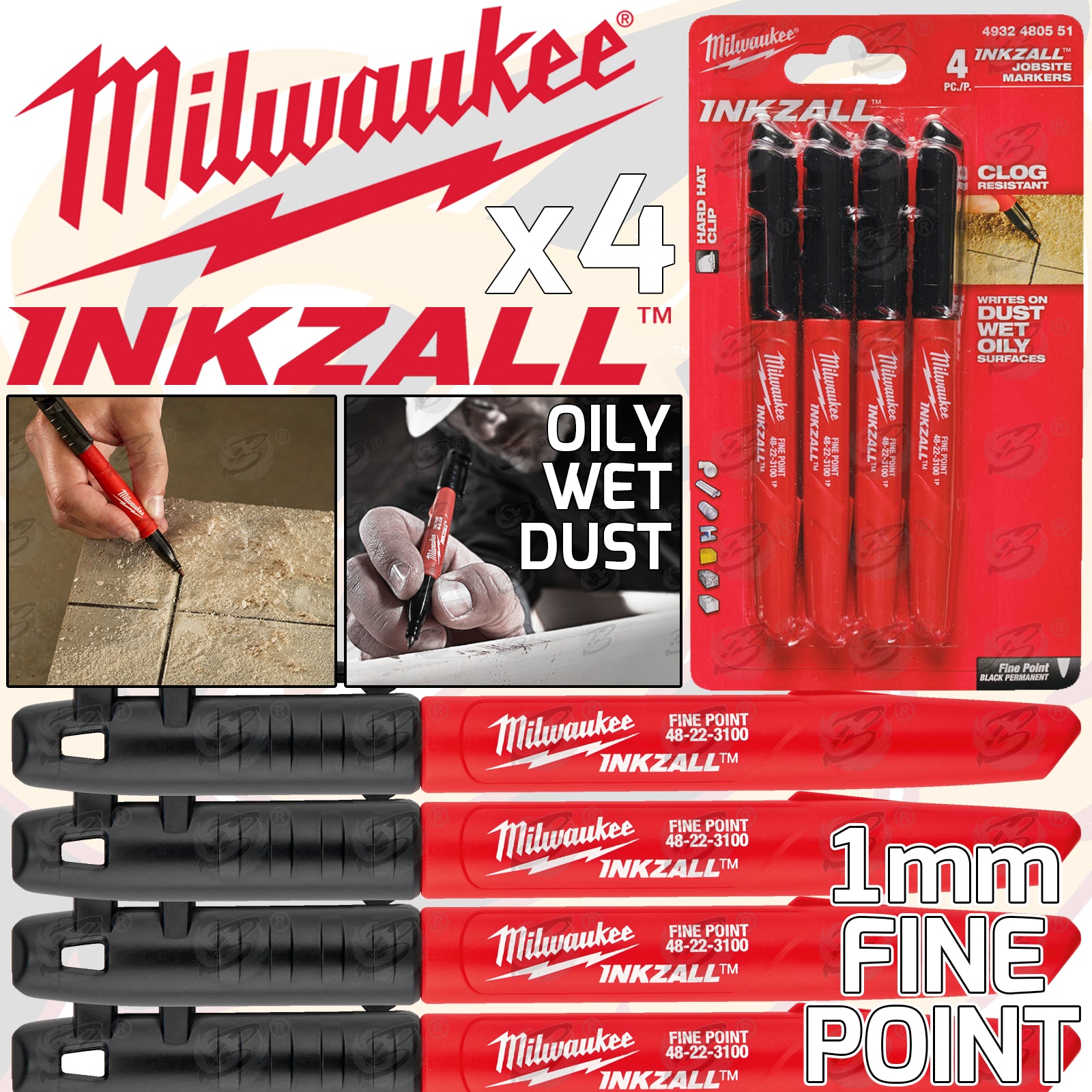 Milwaukee INKZALL Large Chisel Tip Markers Black, Red, Blue - BC Fasteners  & Tools