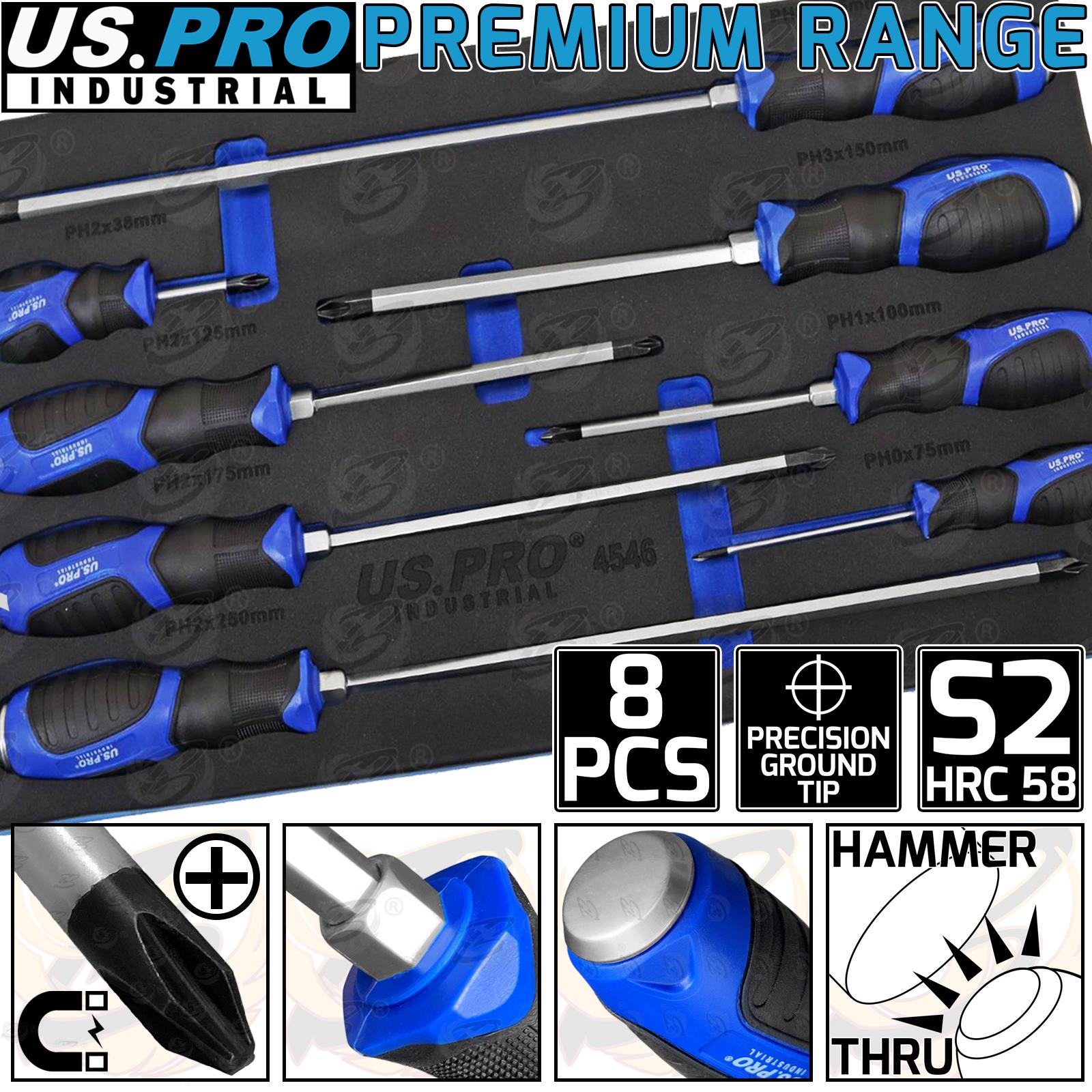 US PRO INDUSTRIAL 8PCS MAGNETIC GO THROUGH SCREWDRIVER SET ( PHILLIPS )