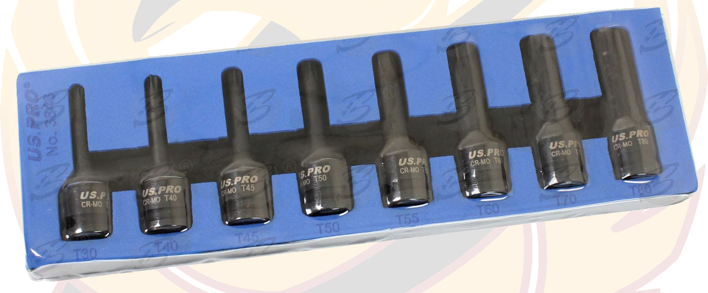 US PRO 8PCS 1/2" DRIVE IMPACT TORX BIT SOCKETS T30 - T80