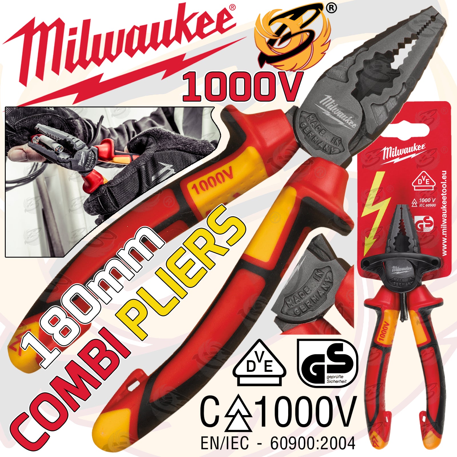 MILWAUKEE 1000V VDE COMBINATION PLIERS 180MM