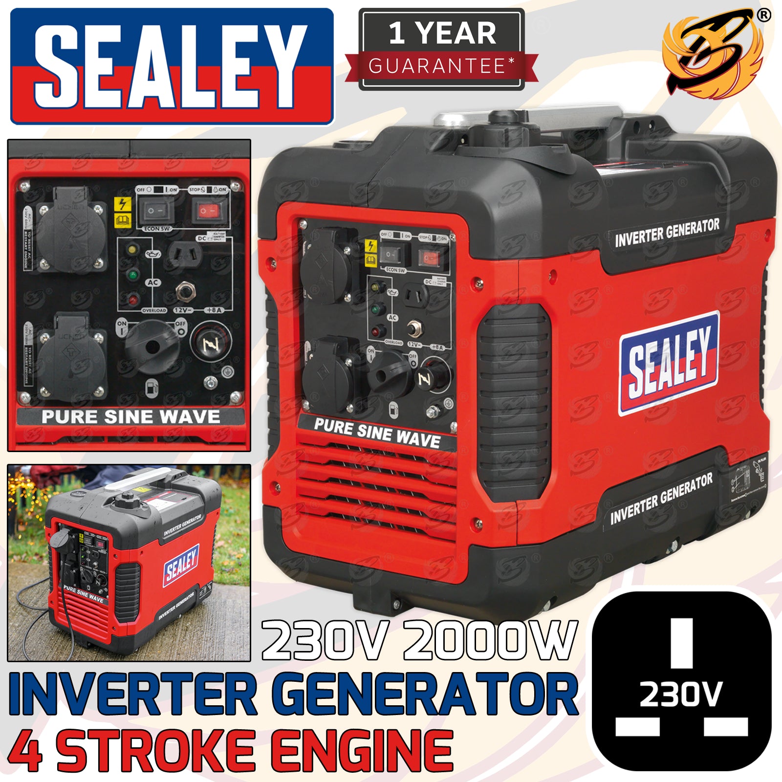 SEALEY INVERTER GENERATOR 2000W 230V 4-STROKE ENGINE