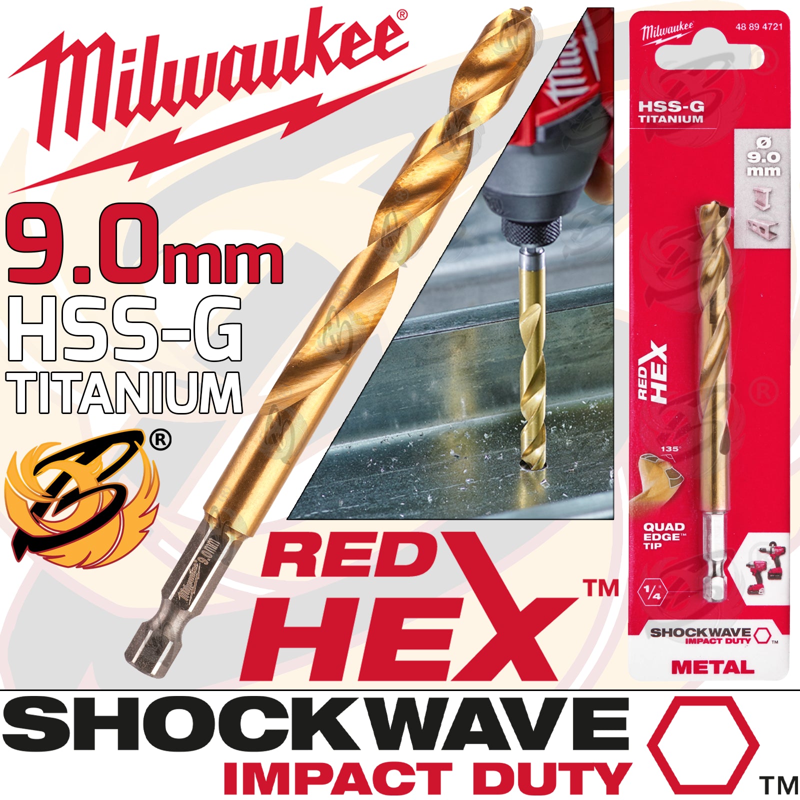 MILWAUKEE 9MM HSS TITANIUM METAL RED HEX DRILL BIT