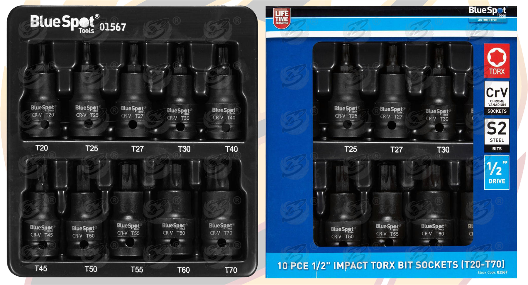 BLUESPOT 20PCS 1/2" DRIVE IMPACT HEX & TORX BIT SOCKETS ( H4 - H19 ) ( T20 - T70 )