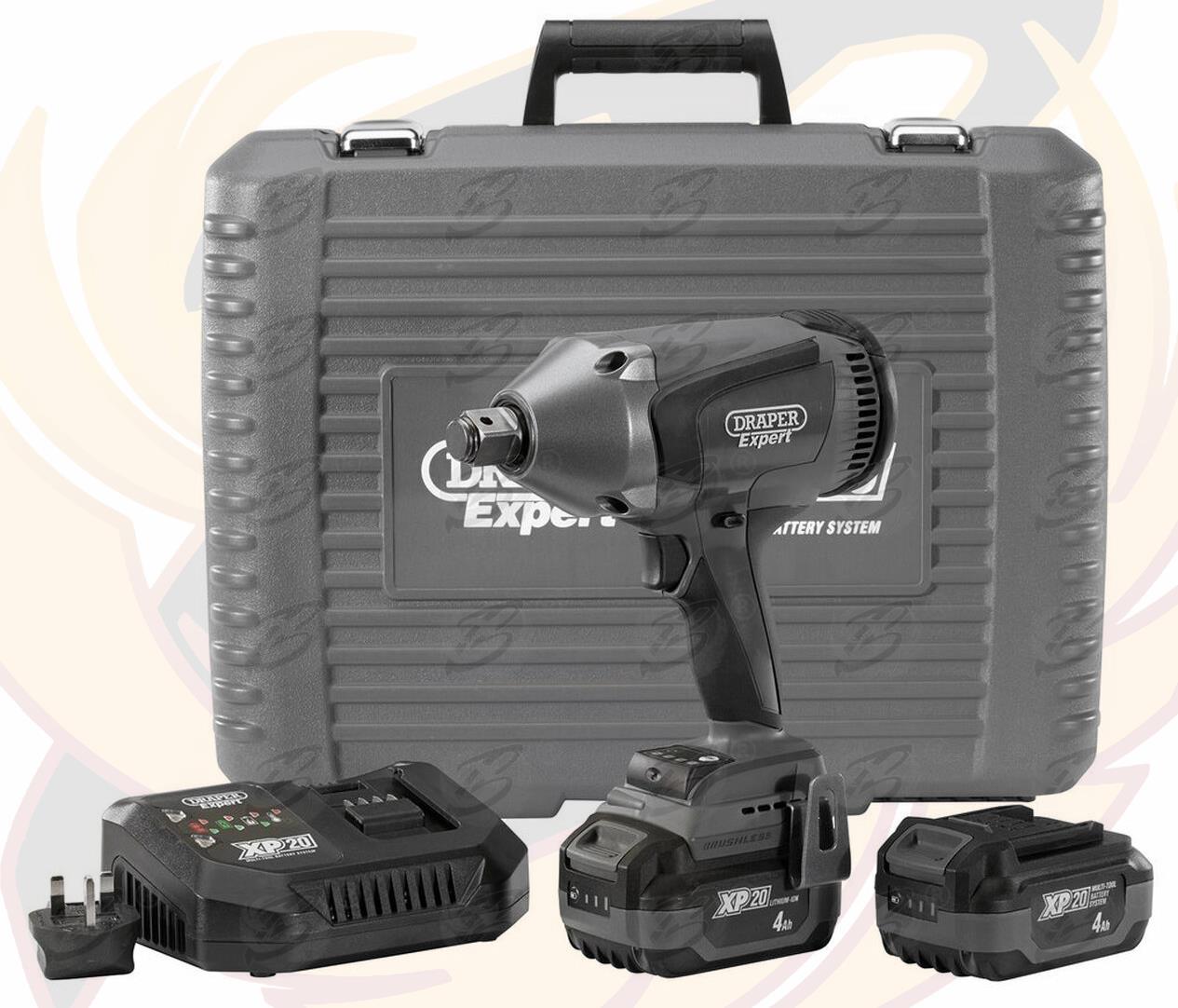 DRAPER 20V 1060NM 3/4" DRIVE CORDLESS IMPACT WRENCH BRUSHLESS x2 4AH LI-ION BATTERIES