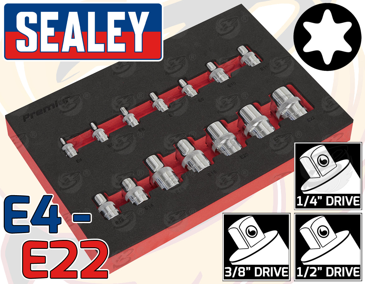 SEALEY 14PCS 1/4" & 3/8" & 1/2" DRIVE E TORX SOCKETS E4 - E24