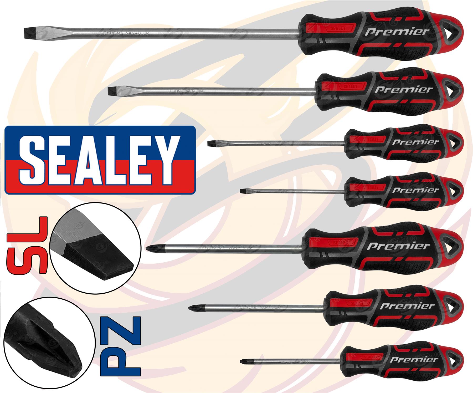 SEALEY 7PCS MAGNETIC SCREWDRIVERS ( SLOTTED - POZIDRIVE ) ( RED )
