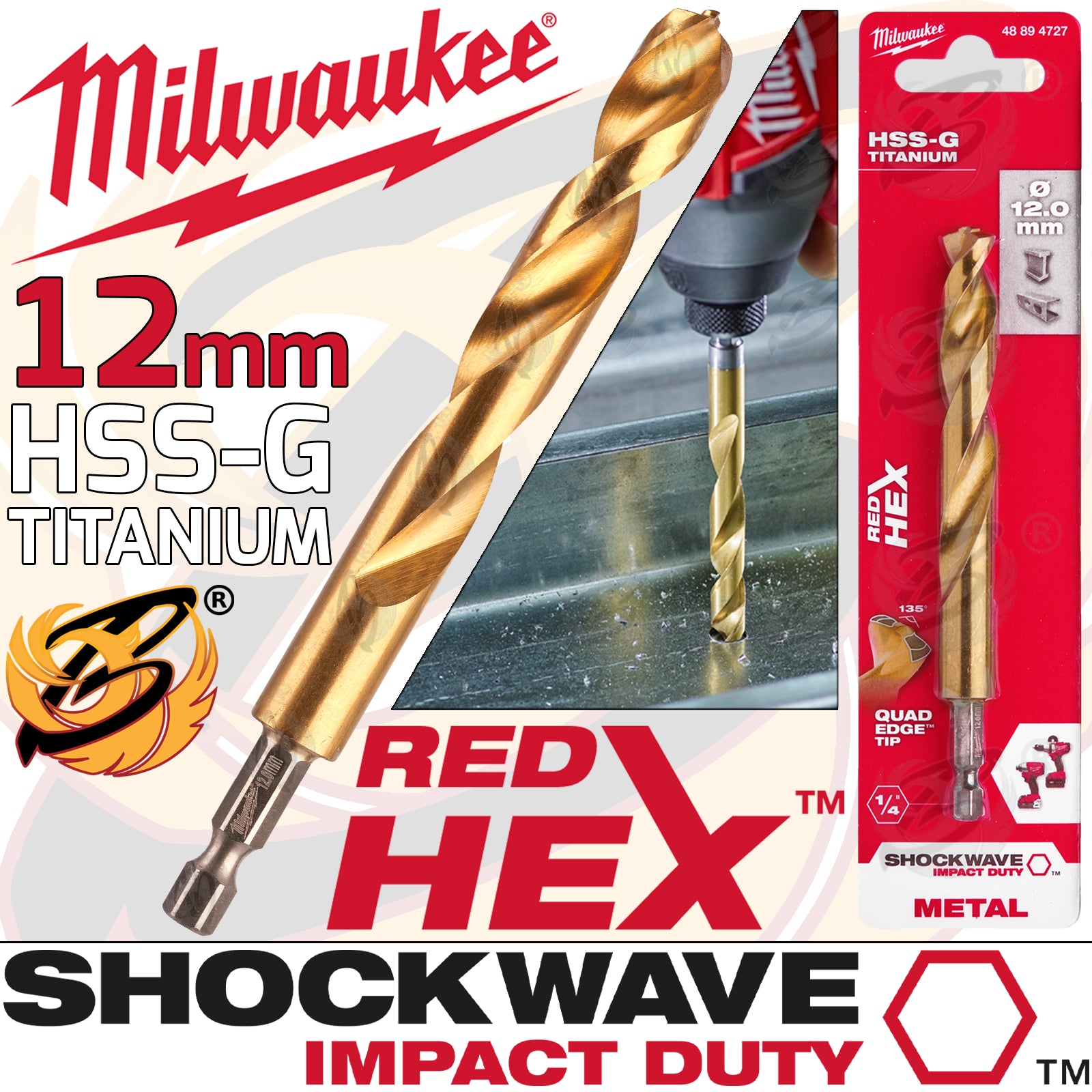 MILWAUKEE 12MM HSS TITANIUM METAL RED HEX DRILL BIT