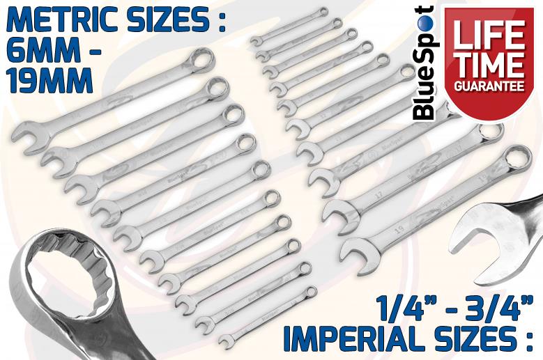 BLUESPOT 32PCS METRIC & SAE COMBINATION SPANNERS 6MM - 19MM & 1/4" - 3/4"