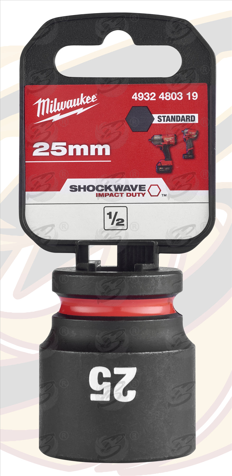 MILWAUKEE 25MM 1/2" DRIVE 6 POINT SHALLOW IMPACT SOCKET ( SINGLE )