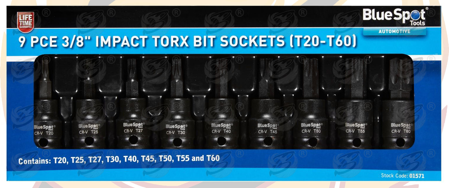 BLUESPOT 17PCS 3/8" DRIVE IMPACT TORX BIT SOCKET SET T20 - T60