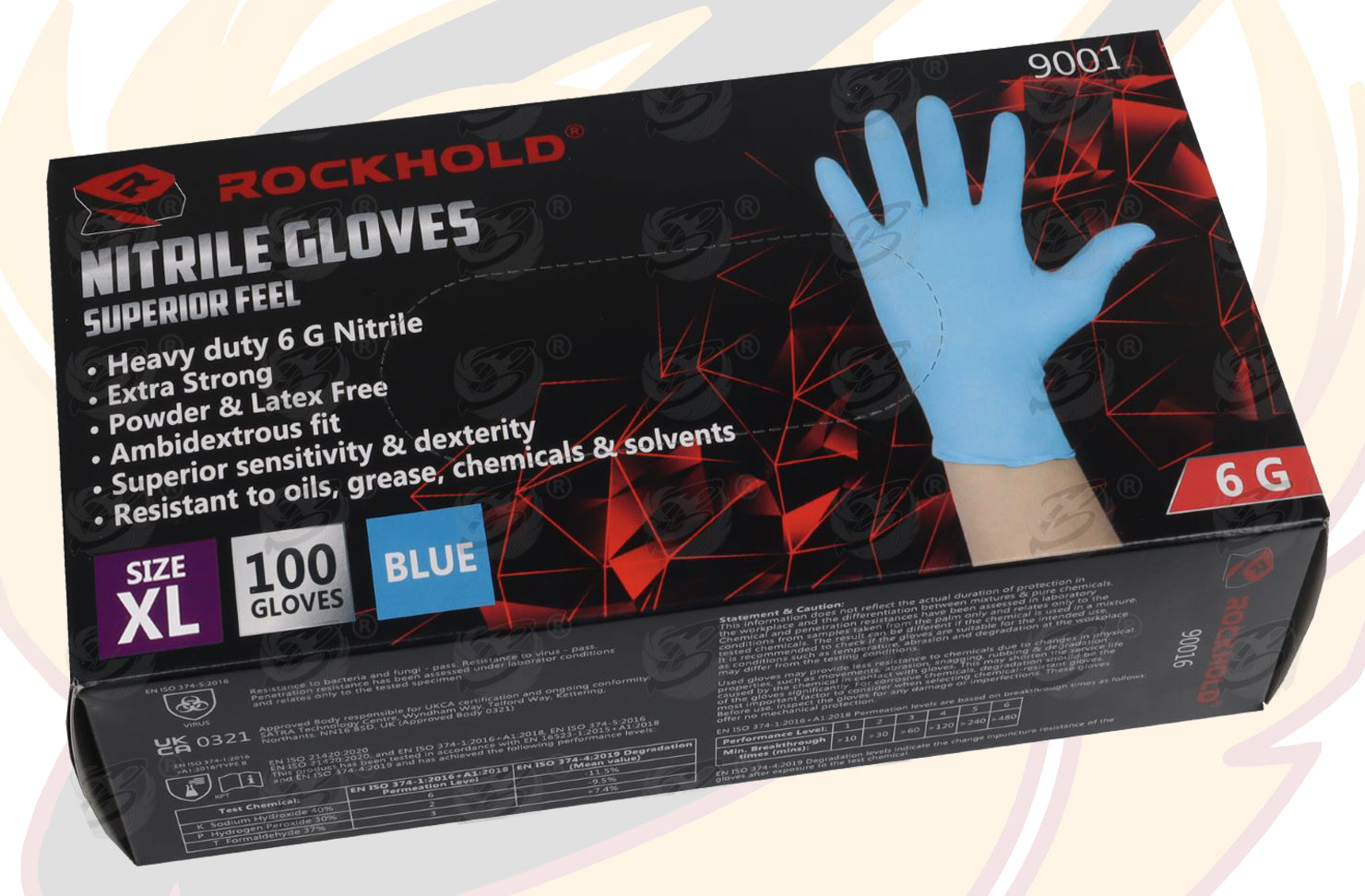 ROCKHOLD HEAVY DUTY BLUE 6 MIL NITRILE TEXTURED TIP GLOVES ( X LARGE - 100 GLOVES )