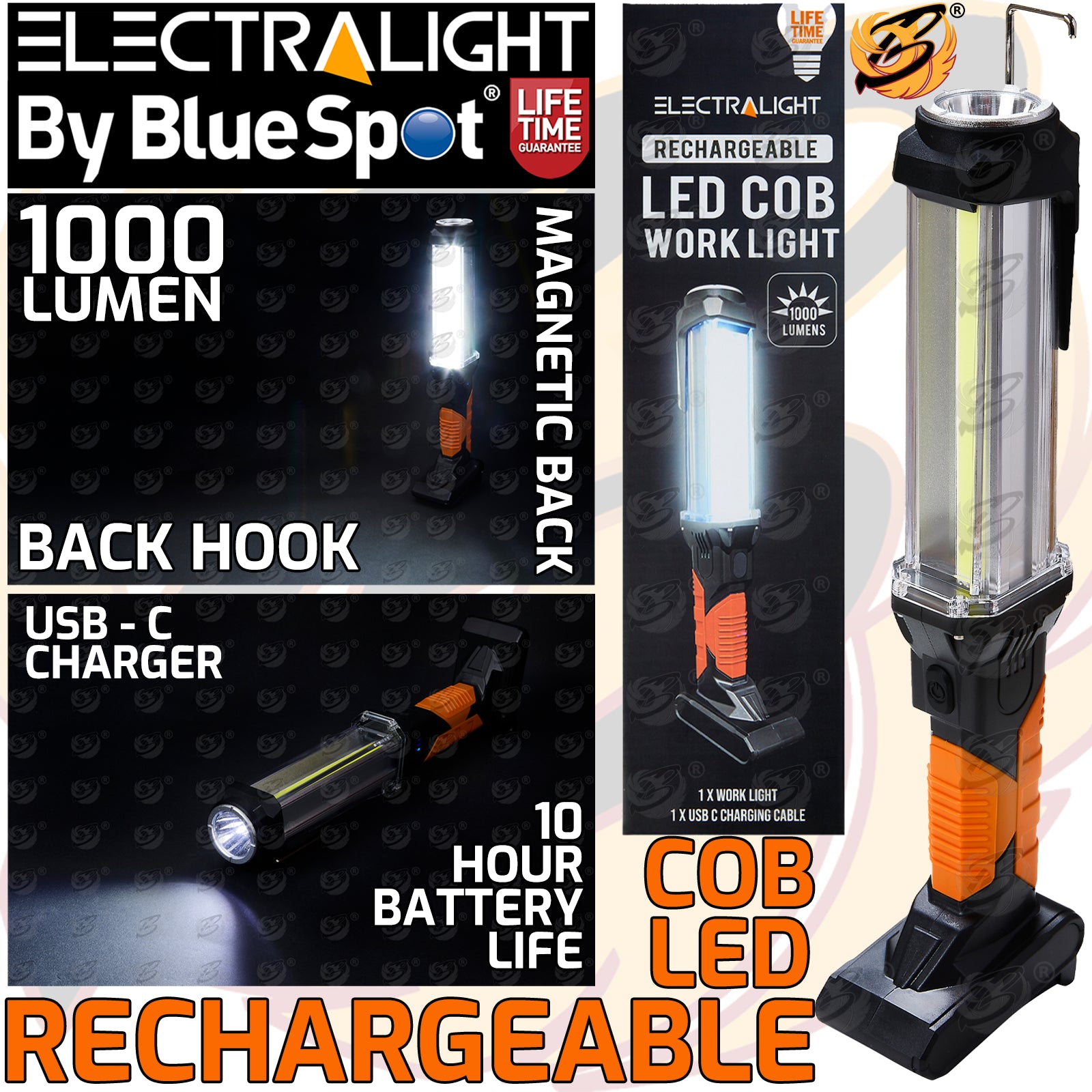 ELECTRALIGHT RECHARGEABLE LED 1000 LUMENS COB WORK LIGHT