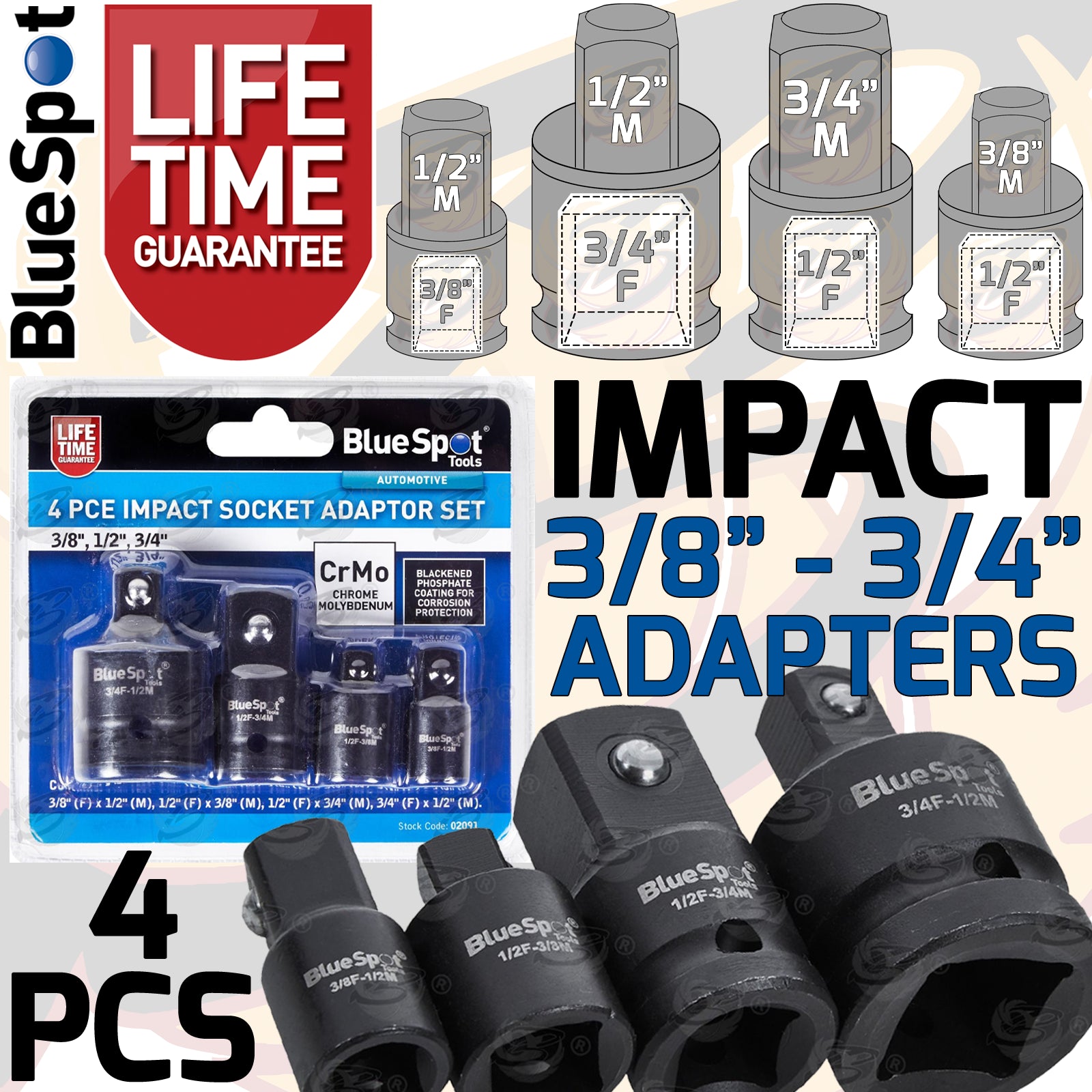 BLUESPOT 4PCS IMPACT ADAPTER SET ( 3/8" - 3/4" )