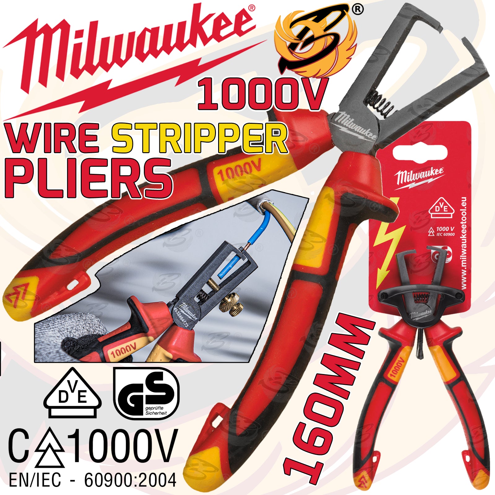 MILWAUKEE 1000V VDE WIRE STRIPPING PLIERS 160MM
