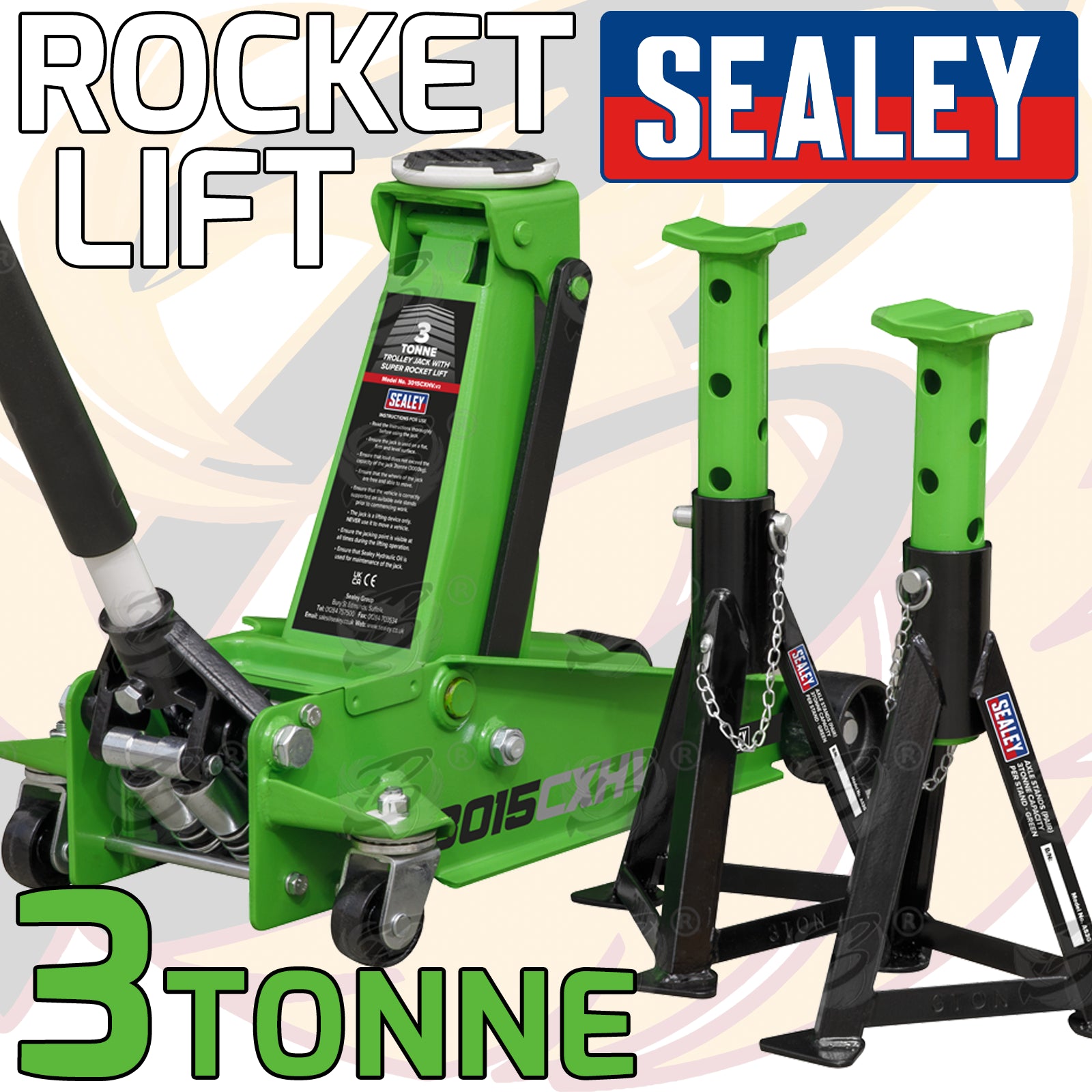 SEALEY 3 TONNE QUICK LIFT TROLLEY JACK & AXLE STANDS