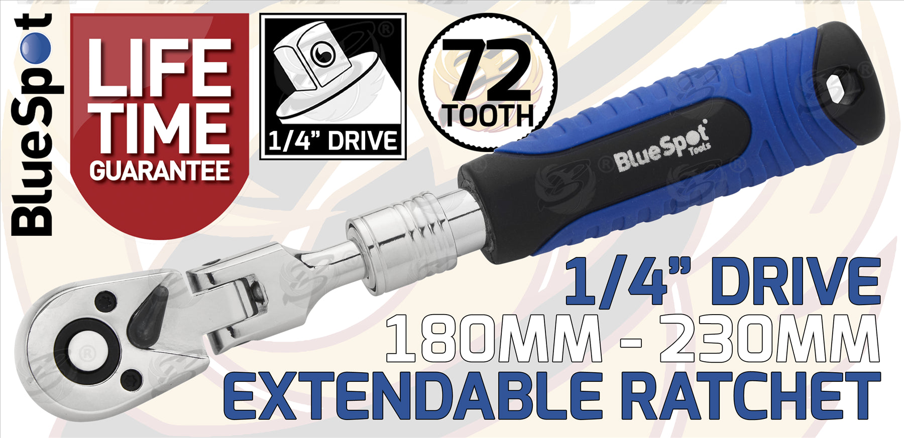 BLUESPOT 1/4" DRIVE 72 TOOTH EXTENDABLE FLEXIBLE RATCHET HANDLE ( 180MM - 230MM )
