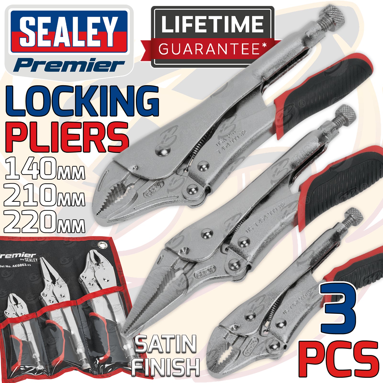 SEALEY 3PCS LOCKING PLIER SET WITH SOFT GRIP HANDLES