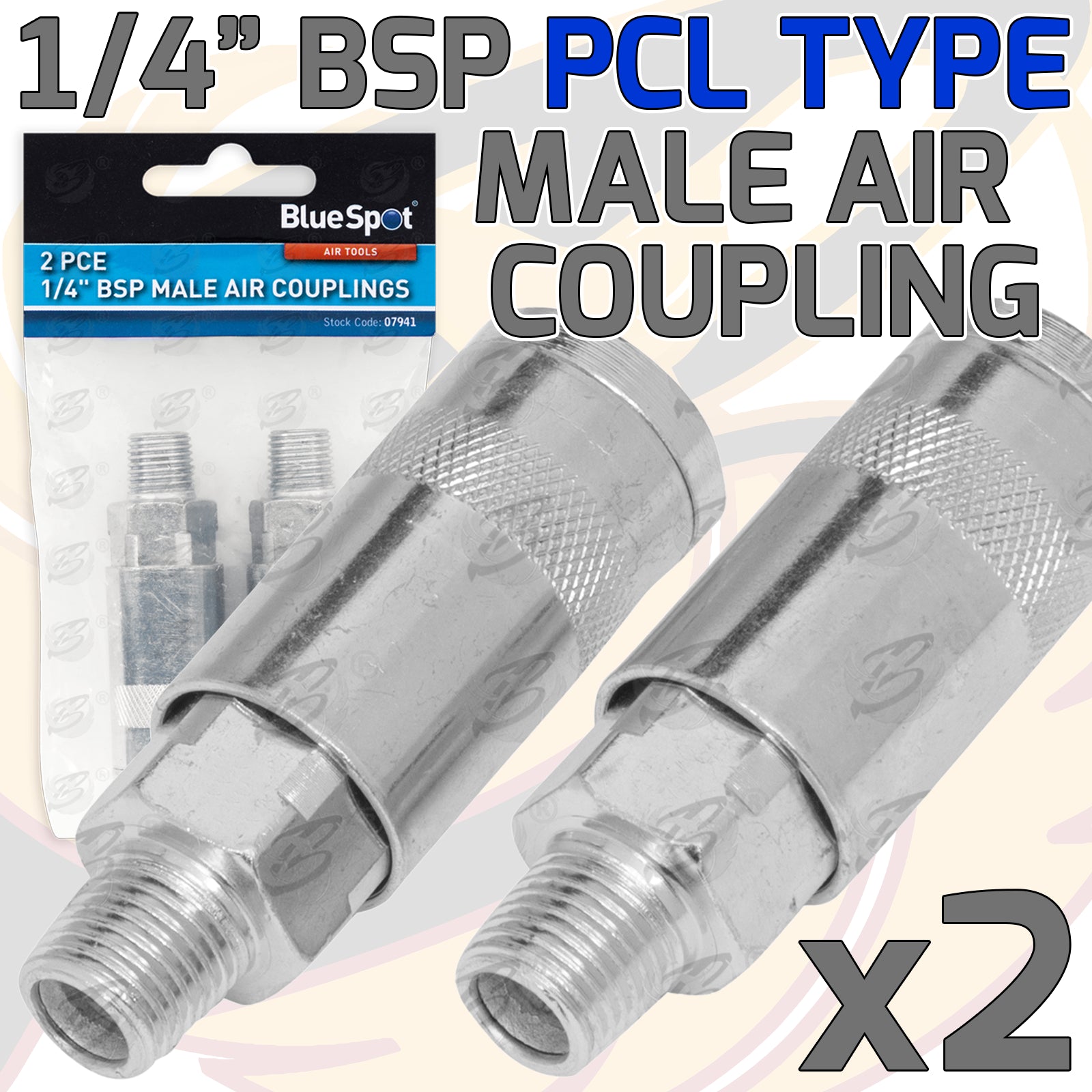 BLUESPOT 2PCS 1/4" BSP MALE ( PCL TYPE ) AIR COUPLINGS
