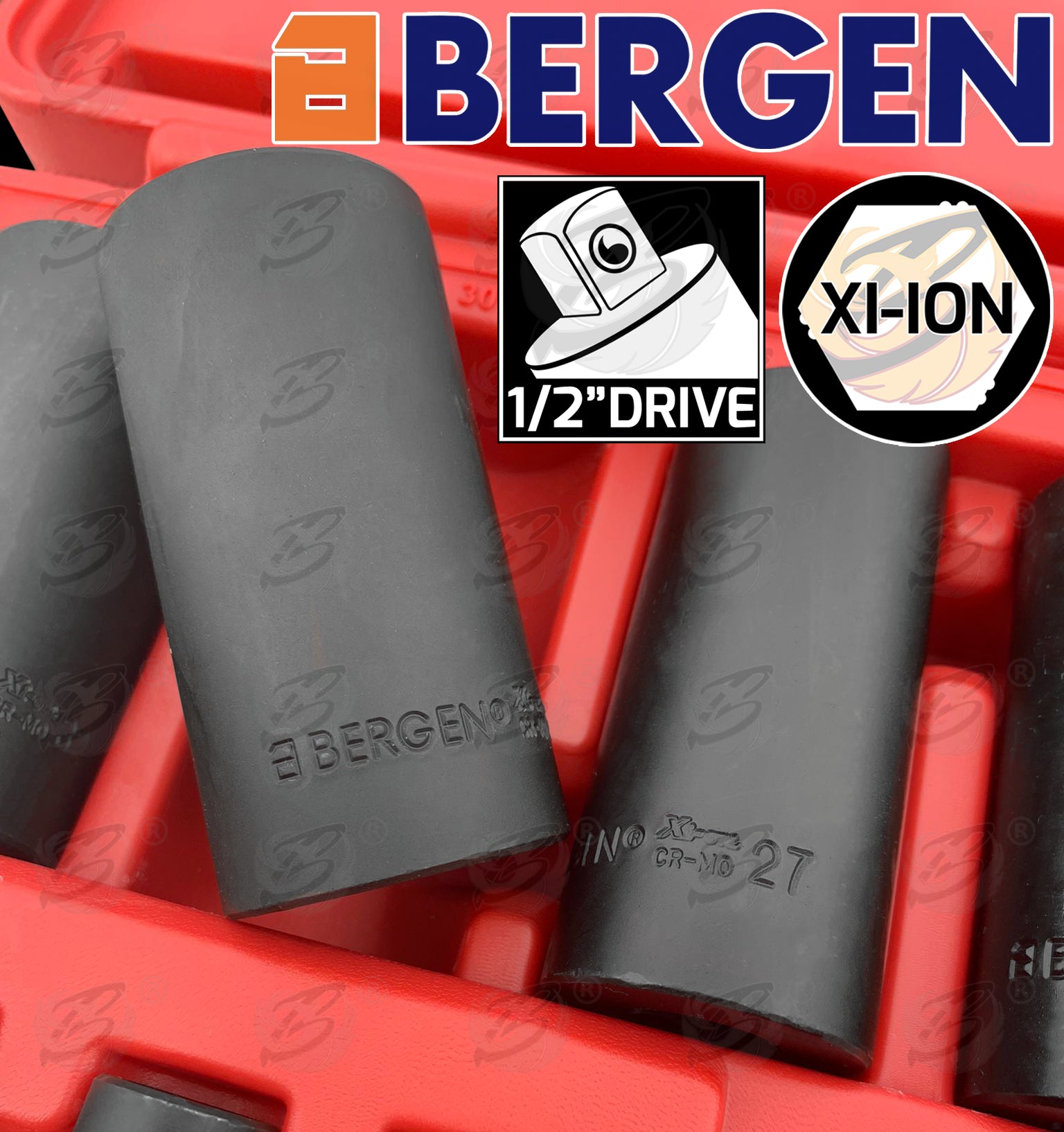 BERGEN 16PCS 1/2" DRIVE 6 POINT XI - ION IMPACT SOCKET SET ( 10mm - 32mm )