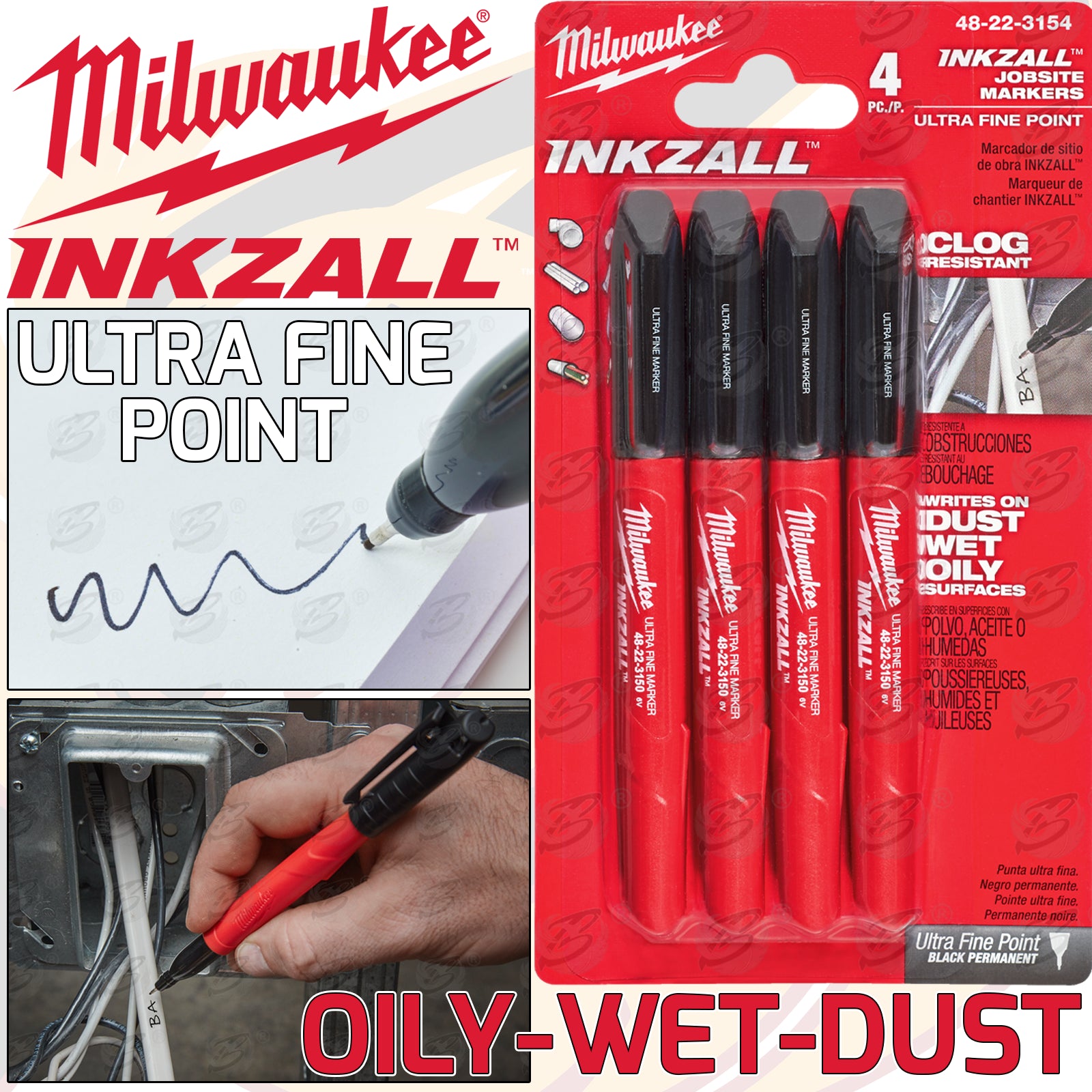 Milwaukee 48-22-3150 12 Pack INKZALL Black Ultra Fine Point Markers