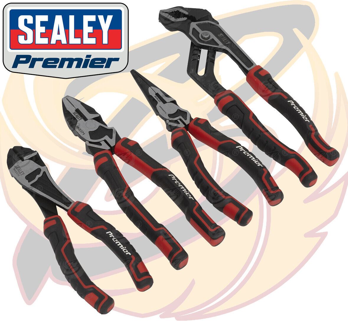 SEALEY 4PCS HIGH LEVERAGE PLIER SET ( COMBI - CUTTERS - LONG NOSE - WATER PUMP )