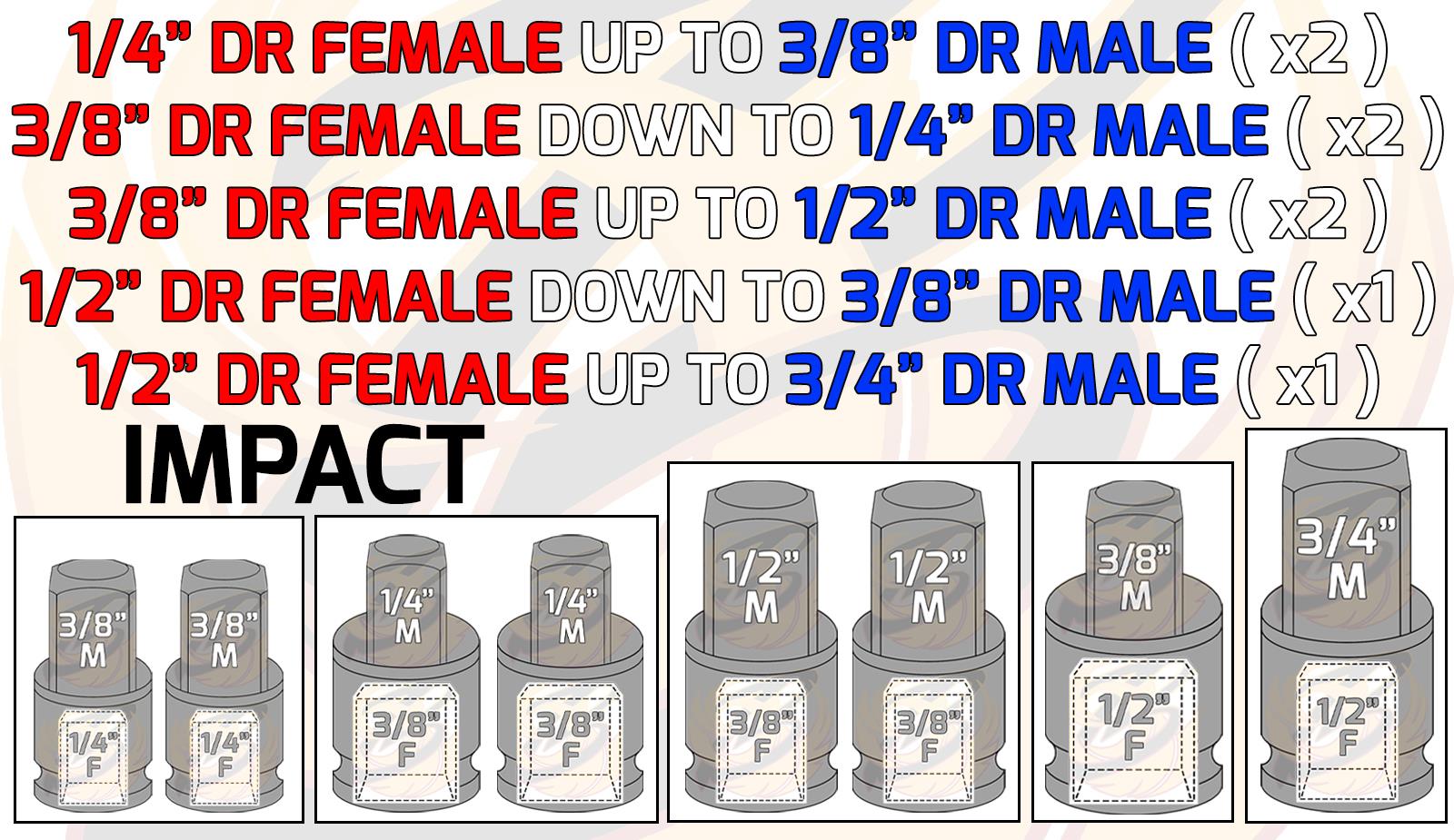 BLUESPOT 8PCS IMPACT SOCKET ADAPTERS ( 1/4" - 3/4" )