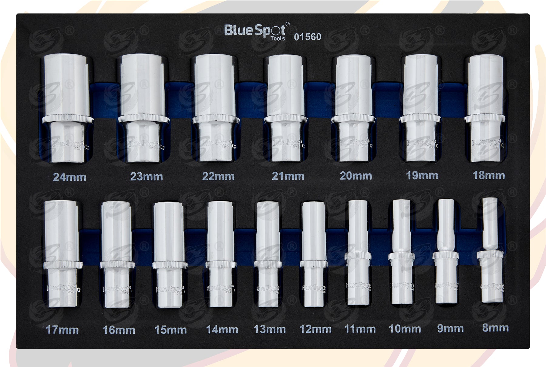 BLUESPOT 17PCS 3/8" DRIVE 12 POINT DEEP SOCKETS 8MM - 24MM