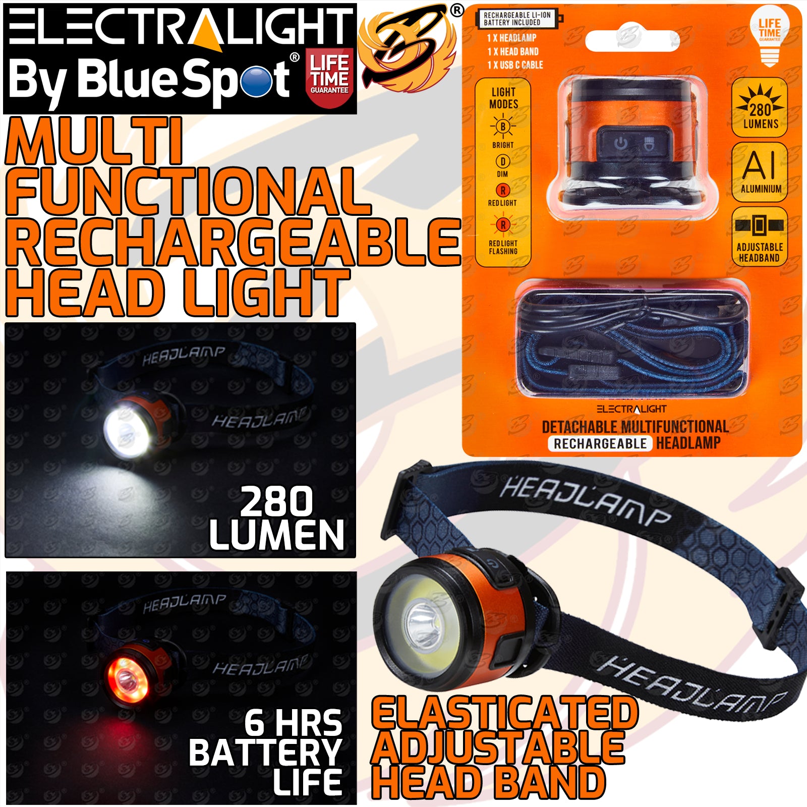 ELECTRALIGHT DETACHABLE MULTIFUNCTIONAL RECHARGEABLE HEADLAMP