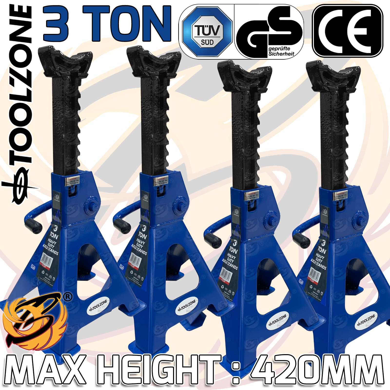 TOOLZONE 3 TON ( TONNE ) AXLE STANDS ( 2 PAIRS )