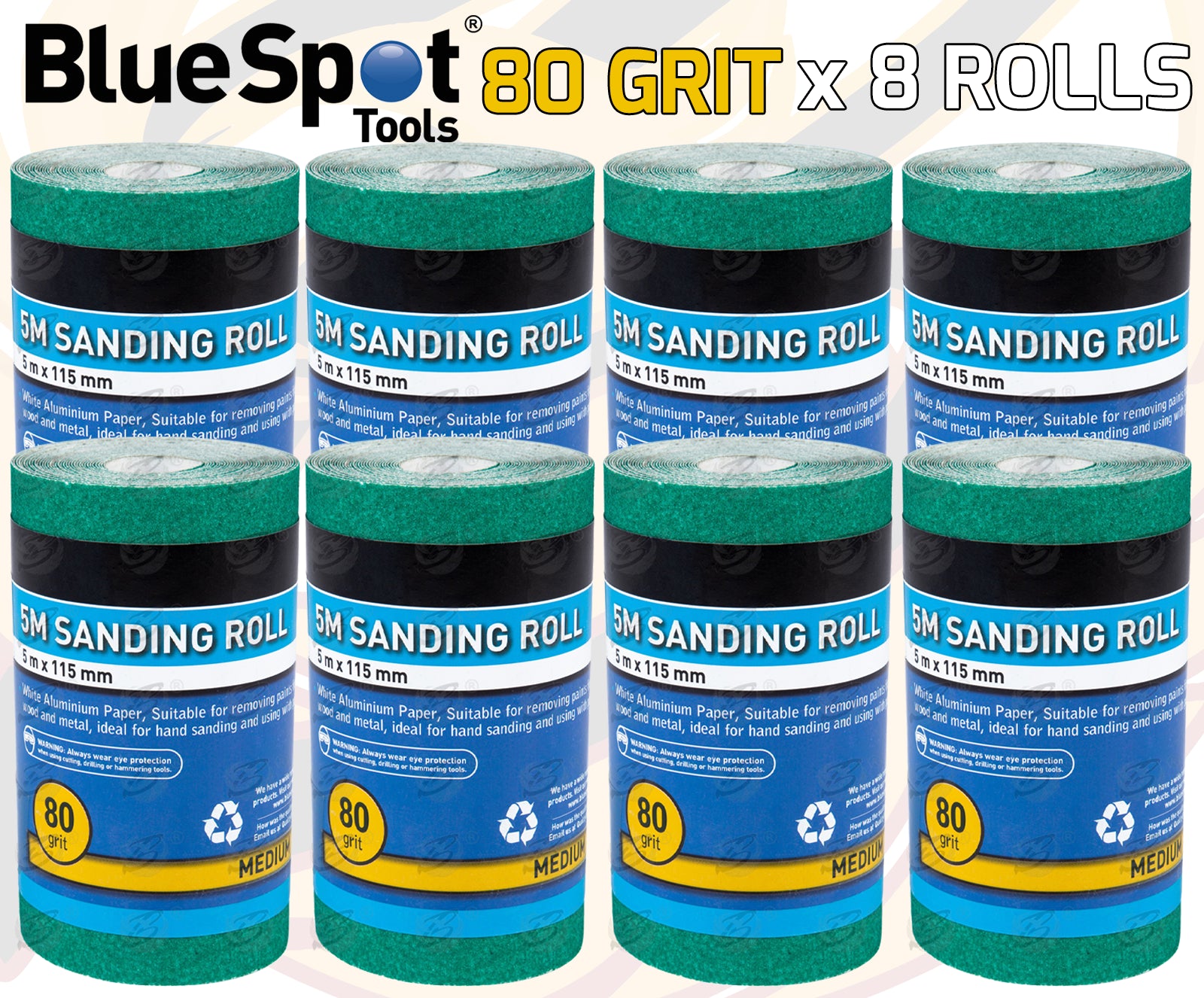 BLUESPOT 80 GRIT SANDING ROLL ( 5M x 115MM ) ( 8 ROLLS )