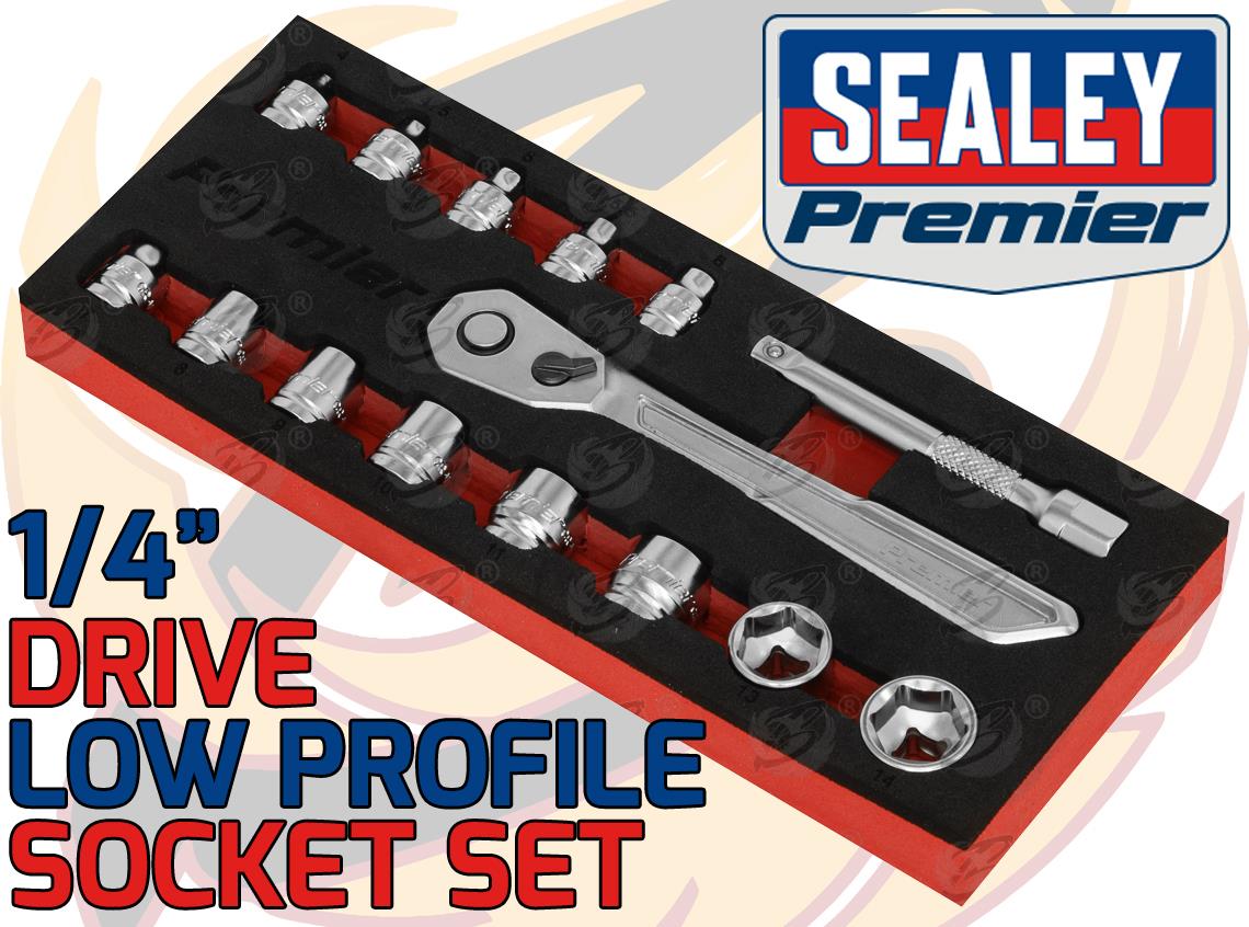 SEALEY 44PCS 1/4" & 3/8" & 1/2" DRIVE 6 POINT LOW PROFILE SOCKET SET 4MM - 24MM